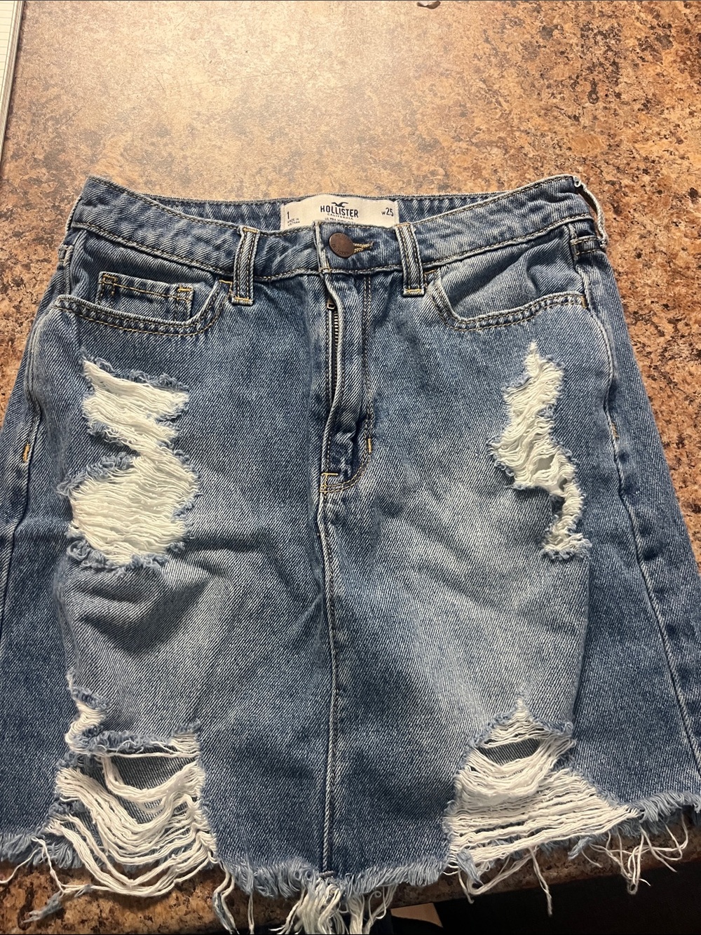 Hollister Distressed Light Blue Denim Mini Skirt